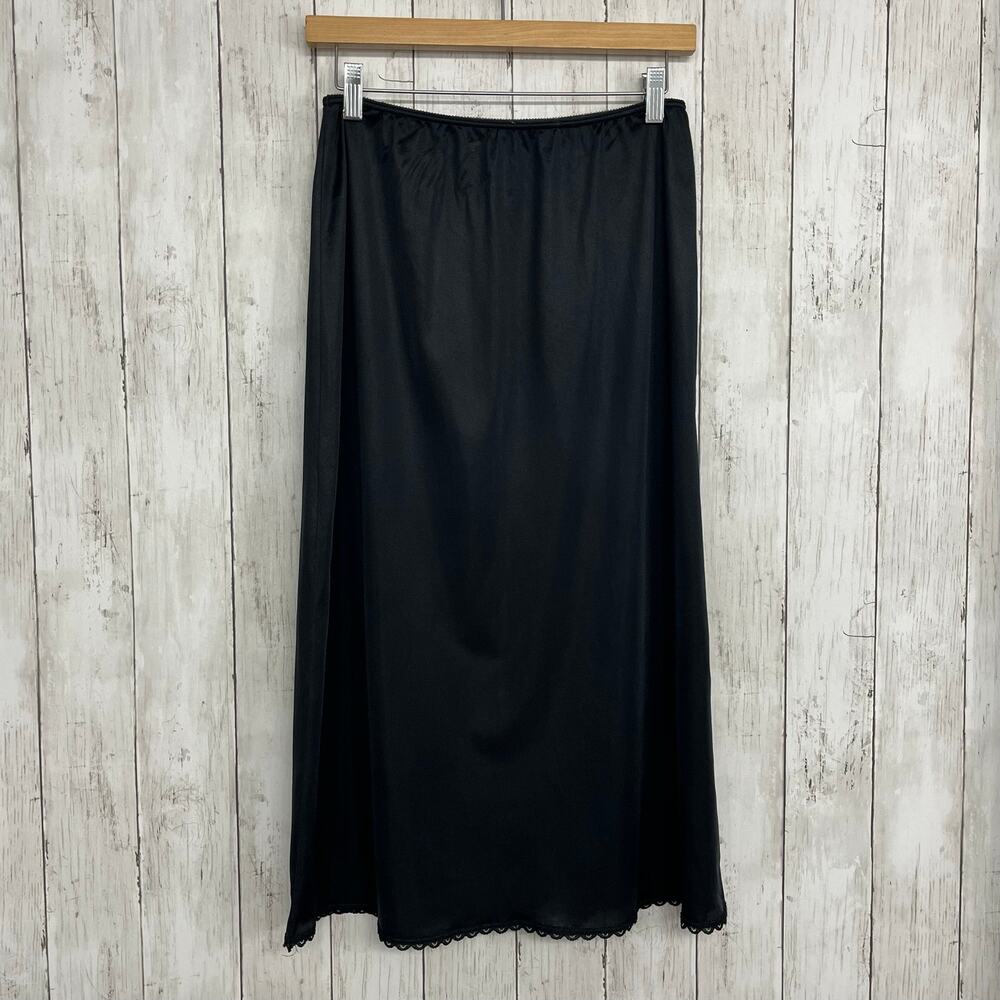 Vintage Fruit Of The Loom Black Nylon Lace Trim Slip Skirt Large Whimsigoth Goth